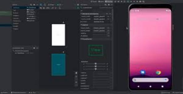 Emulador AVD en ejecución junto al editor de layouts