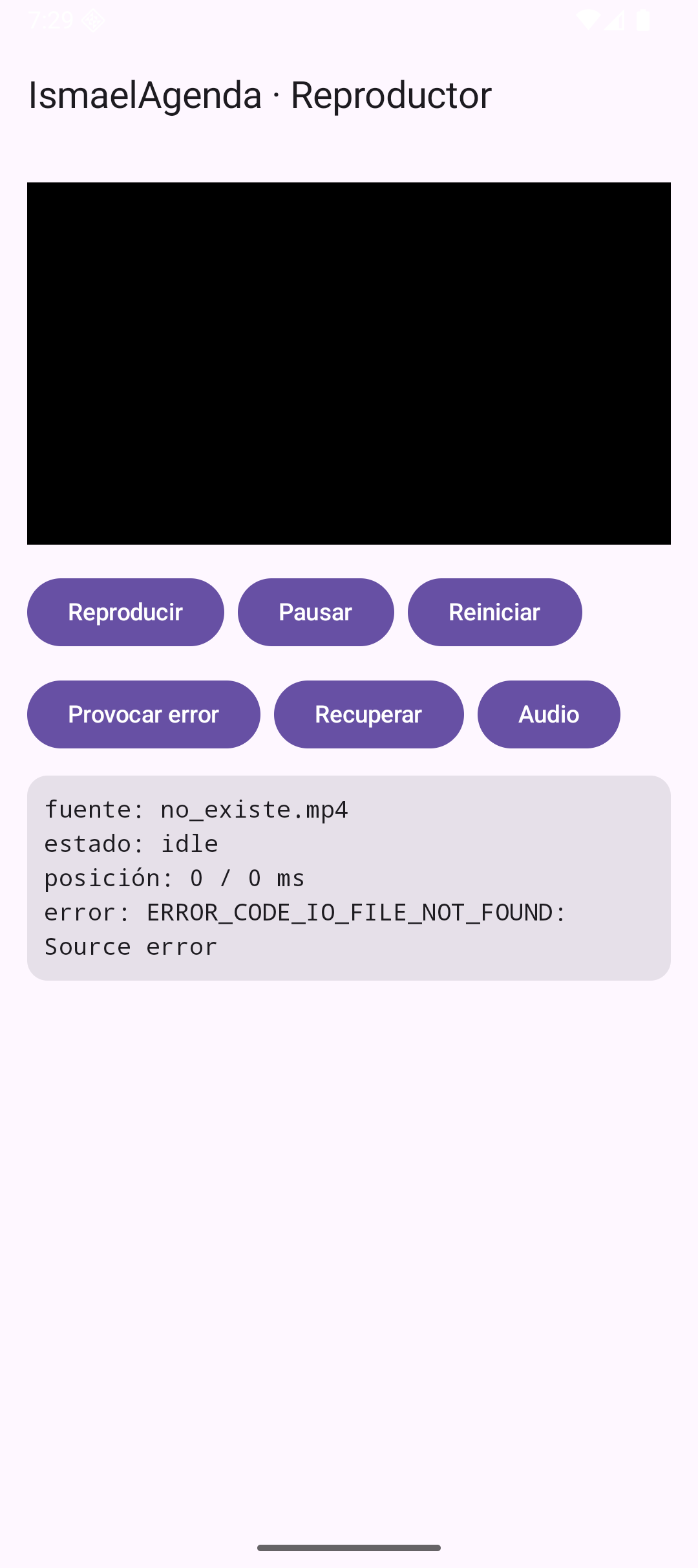 Reproductor con error de fichero no encontrado