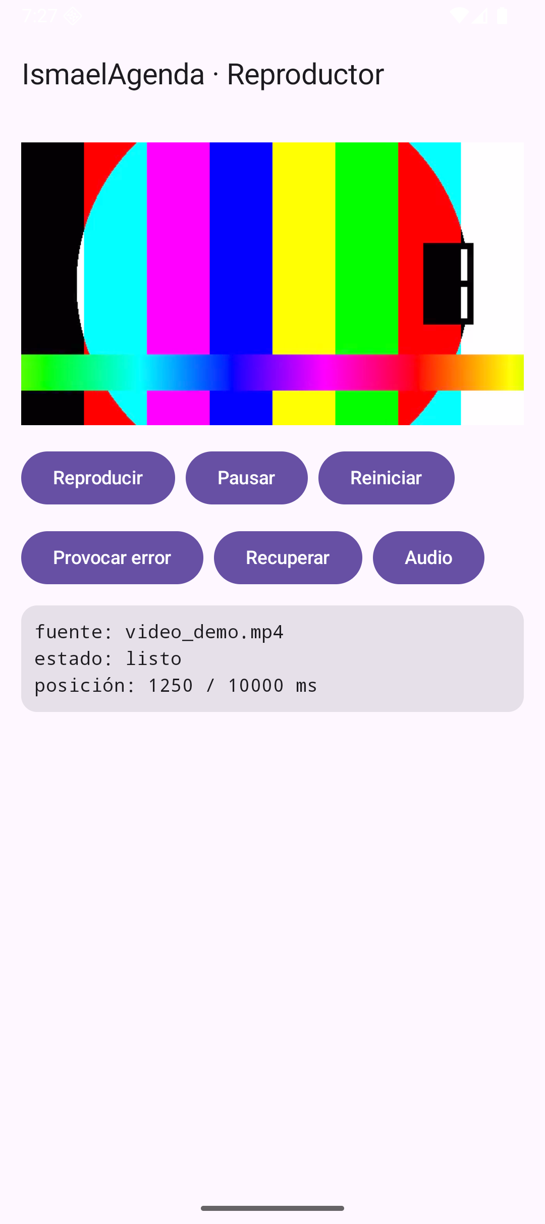 Reproductor con vídeo en marcha