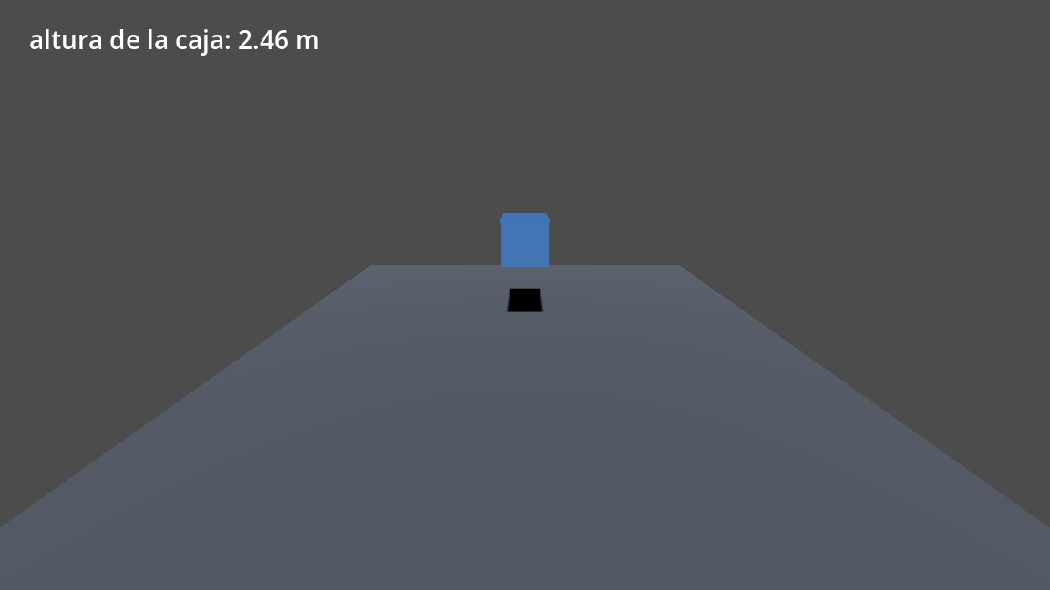 La caja azul cayendo sobre el suelo 3D con su sombra