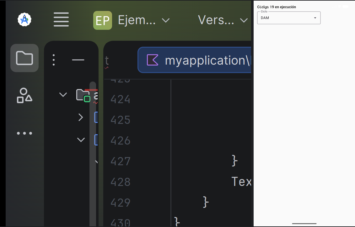 El Código 19 en ejecución: ExposedDropdownMenuBox con readOnly