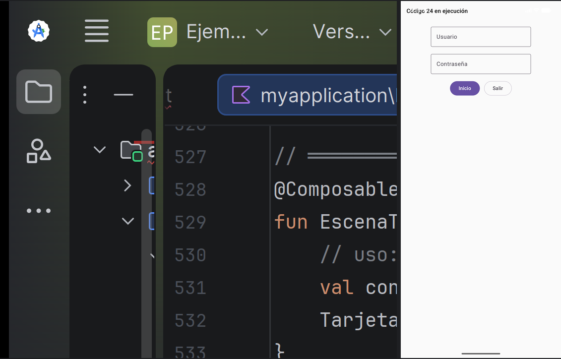 El Código 24 en ejecución: la pantalla de login completa