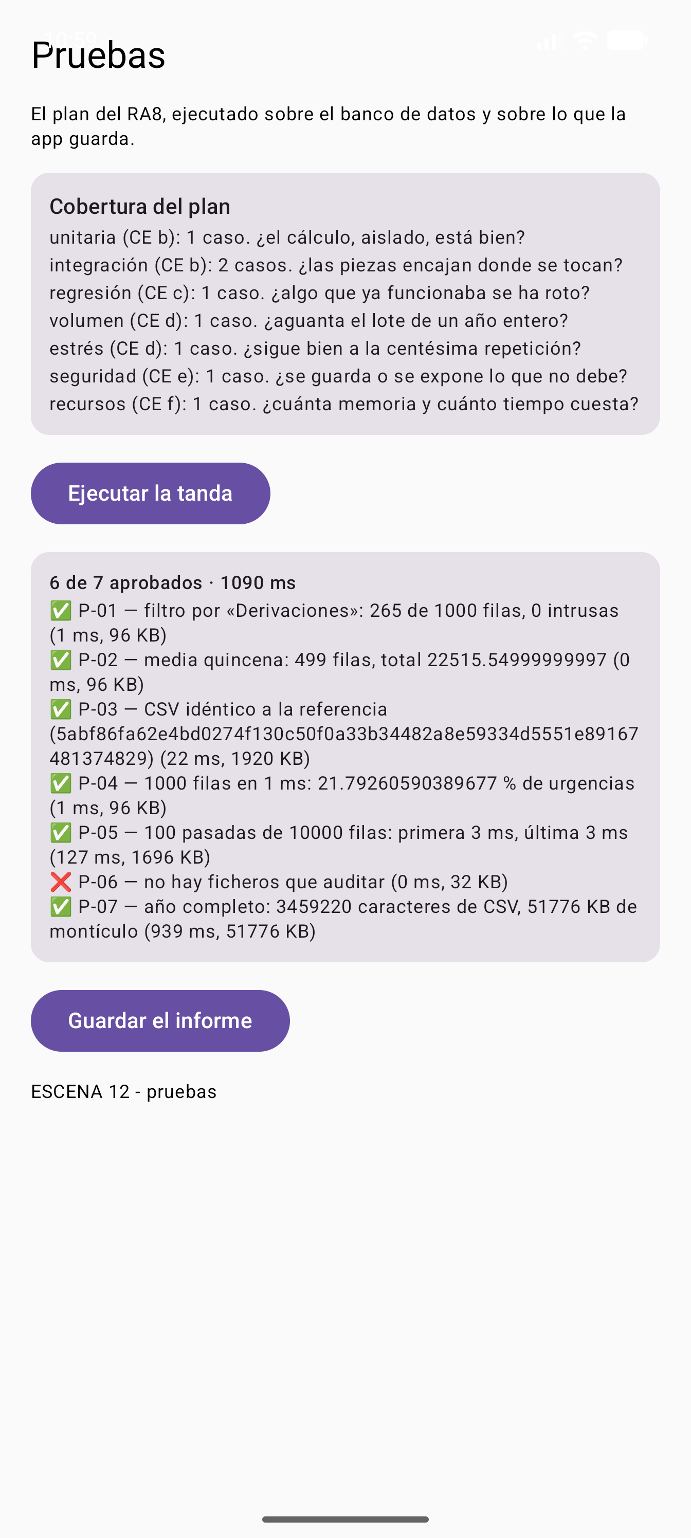 El informe escrito en el teléfono